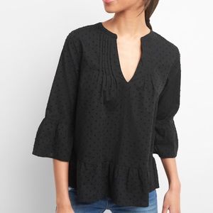 Swiss dot pintuck ruffle top